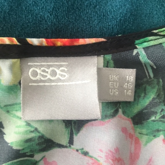 ASOS black floral 3/4 sleeves layered V neck see through top size 14 - Picture 10 of 12